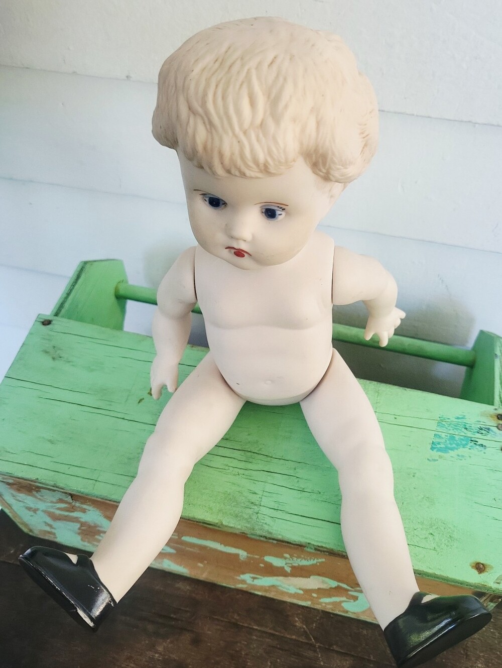 Vintage 1973 Ceramic Jointed Blonde Hair Blue Eye Doll ~Collectibles~Altered Art